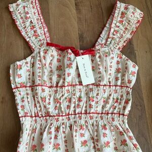 Floral Sleeveless tops with Red Accents